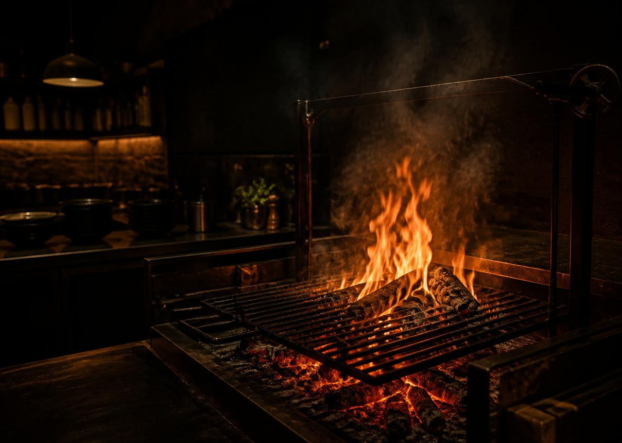 Gril s otevřeným ohněm v restauraci